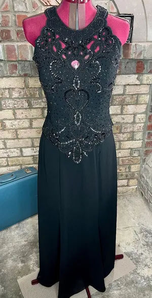 formal dress prom beaded black cutout neckline thumbnail 1