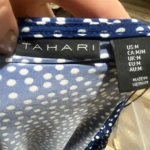 Tahari Women's M Blue Polka Dot V-Neck Long Sleeve Blouse New thumbnail 8