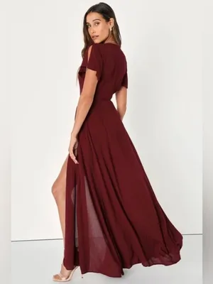 Lulus Burgundy Wrap Maxi Dress Heart of Marigold Medium NEW NWT thumbnail 4