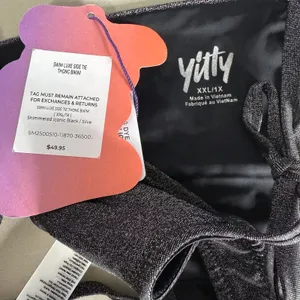 Fabletics Yitty Swim Luxe Side Tie Thong, Black/Silver Shimmer, XXL/1X thumbnail 3