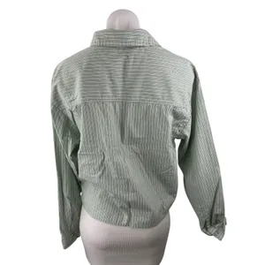 Abercrombie & Fitch Womens Green Striped Long Sleeve Button Down Shirt Top Sz S thumbnail 2