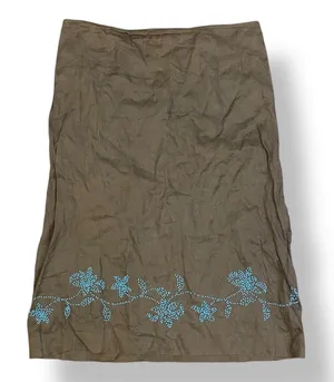 Ann‎ Taylor Loft Linen Beaded Midi Skirt Size 4 Brown Blue Boho thumbnail 1