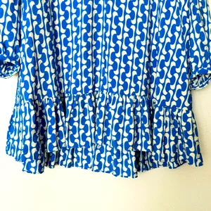 Zara Paula Blue/White Geometric Long Sleeve Mini Swing Dress Size Medium thumbnail 6