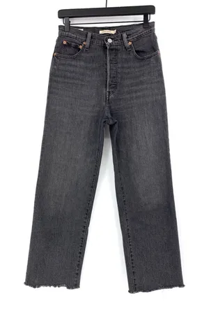 LEVI'S Premium Ribcage Straight Ankle Jean Wash Black Grey Denim 26 thumbnail 1