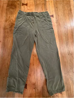 Love Tree Olive Green Tencel Cargo Pants Elastic Waist Button Fly Sz M High Rise thumbnail 3