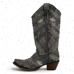 Corral Western Cowboy Boots Gray Floral Gems Embroidered Country Concert Size 9 thumbnail 3