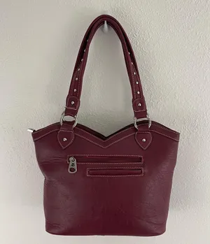 Y2K Red Burgundy Faux Tooled Leather Western Studded Shoulder Bag thumbnail 10