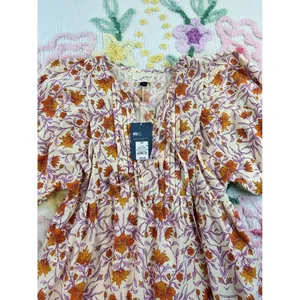 Universal Thread‎ Floral Puff Sleeve Mini Dress Cream Orange Purple XS NEW thumbnail 3