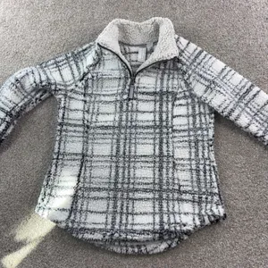 No Boundaries Womens Small Sherpa Pullover Fleece‎ Plaid Quarter Zip Gorpcore thumbnail 1