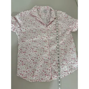 Petite Plume Pink White Floral Cottagecore Button-up Short sleeved Pajama Top M thumbnail 7