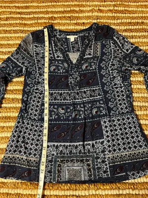 Charter Club Patterned Navy Blue paisley patchwork Peasant Top - Women thumbnail 4
