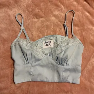 light blue silk princess polly crop top/cami top with white lace thumbnail 1