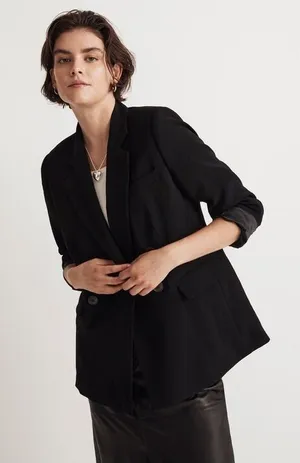 Madewell The Rosedale Blazer Crepe Black Oversized Academia Size 0 thumbnail 1