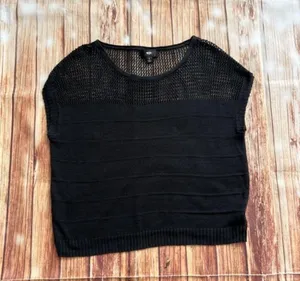 Mossimo Womens Short Sleeve Scoop Neck Crochet Knit Black Top Size Large thumbnail 4