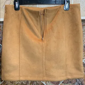 Shinestar Tan Faux Suede Mini Skirt Camel Brown Vegan Suede High Waisted Bottom thumbnail 3
