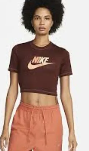 Women's Nike Chocolate Brown and Orange Soft Crop Top T-Shirt Medium Slim Fit thumbnail 1
