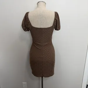Y2K M Medium Babydoll Dress Eyelet Lace Coquette Fairy Ambiance Romantic‎ Brown thumbnail 6