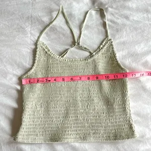 Free People Smocked Sage Green Crop Cami Top S Boho Stretch Strappy Back thumbnail 8