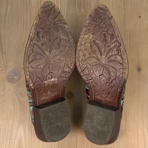 Patricia‎ Nash Turquoise Brown Tooling Leather Mule Pointed Toe Western Shoes 6 thumbnail 7