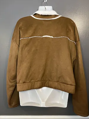 Madden NYC Jacket Womens 2XL Brown Faux Suede Sherpa Lined Open Front Cozy thumbnail 3