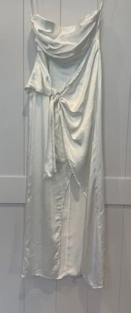 Selfie Leslie White Strapless Maxi‎ Dress Tie Front Formal Cocktail Party thumbnail 1