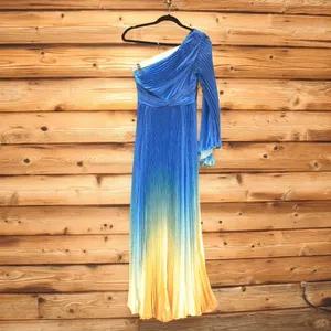 MAC DUGGAL 49903 Blue Ombre Pleated Charmeuse One-Shoulder Gown Dress 4 Flaws thumbnail 7