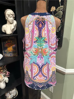 Rose + Olive Boho Paisley Sleeveless Blouse – Size Large thumbnail 11