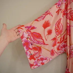 Onshore Pink Floral V-Neck Flowy Maxi Dress Kaftan Resort Pool Vacation One Size thumbnail 3