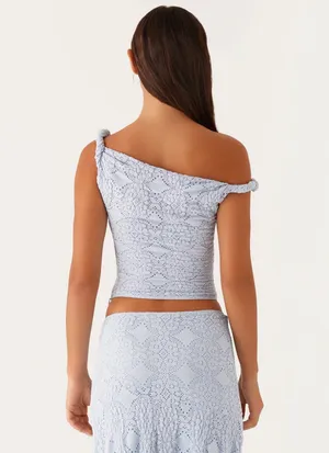 Peppermayo Diamond Sky Blue off the shoulder crop top thumbnail 2