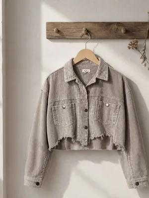 POL Cropped Corduroy Jacket in Taupe thumbnail 3