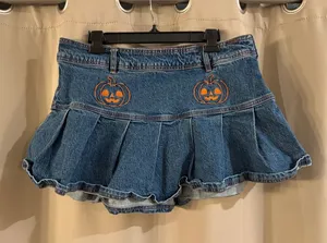 Sweet Society Denim Mini Skirt with Pumpkin Embroidery thumbnail 1