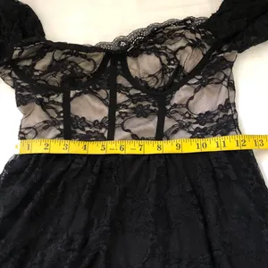 Gothic Whimsygoth Black lace mesh sweetheart neckline bustier corset mini flare babydoll coquette party cocktail formal dress-S thumbnail 5