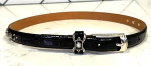 Vintage Brighton black leather embossed silver tone hardware floral accents thumbnail 1