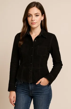 🖤 Earl Jean Vintage Black Genuine Leather Jacket Shirt‎ M✨ thumbnail 1