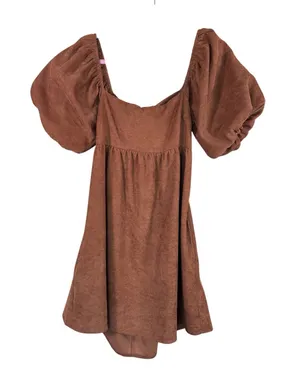 Audrey Parks Brown Corduroy Puff Sleeve Mini Dress Womens S Francesca Casual thumbnail 1