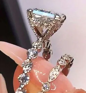 Gorgeous silver elegant wedding ring set with square cz stone! thumbnail 3