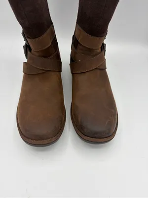 UGG Lorna brown leather and suede mid calf boot women’s 6.5 moto chic thumbnail 4