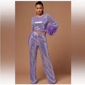 Lavender sequin feather sleeve set Purple Size XS thumbnail 1