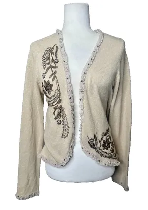 Vintage Coldwater‎ Creek Large Cardigan Sweater Festival Boho Ruffle Bead Earthy thumbnail 1