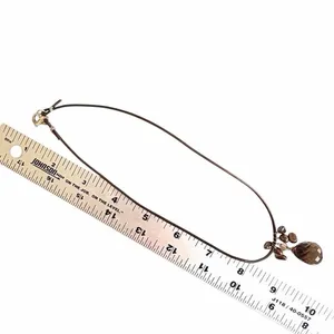 Handcrafted Sterling Silver Smoky Quartz & Peacock Pearl Leather Cord Necklace thumbnail 7