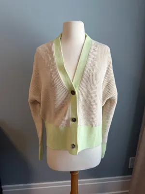 COS Cotton Ribbed Knit Colorblock Cardigan Cream Green thumbnail 2