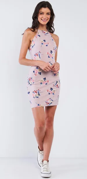 Floral Open Strappy Back Mini Dress Medium thumbnail 1