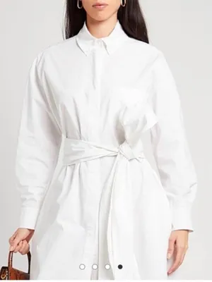 White Poplin Tie Waist Shirt Dress Long Sleeve Mini Dress thumbnail 5