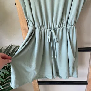 Pink Lily Sleeveless Sage Green Drawstring Waist Romper thumbnail 3