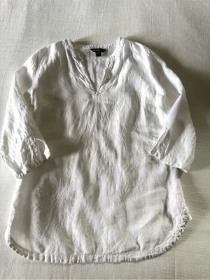Tommy Bahama Split Neck White Linen Tunic, Medium thumbnail 3