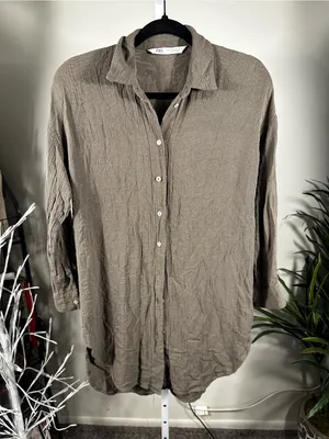 N177. Zara Taupe-Gray Long-Sleeve Casual Button-Down Shirt thumbnail 1