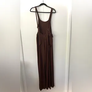 Free People Beach Wide Leg Overalls With Waist Tie Chocolate Brown NWT thumbnail 9
