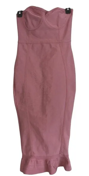 PrettyLittleThing Womens Dusty Pink Strapless Bandage‎ Ruffle Midi Dress Size 6 thumbnail 1