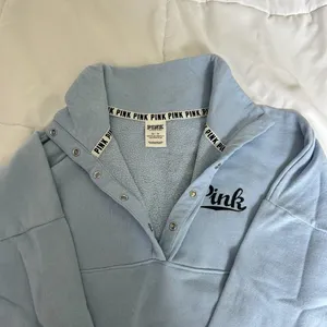 VS Victorias Secret Pink 1/4 Button Up Pullover Sweatshirt‎ Light Blue Womens XS thumbnail 2