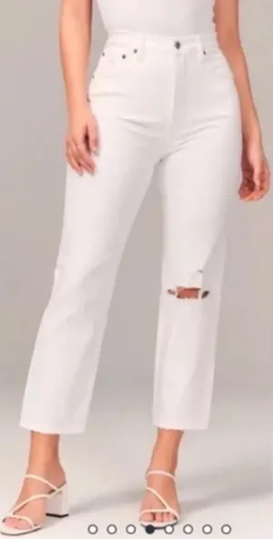 Abercrombie the ankle straight ultra high rise white denim jeans curve love thumbnail 2